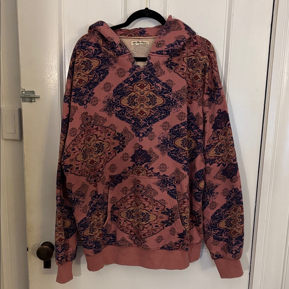 We The Free Pink and Blue Patterned Hoodie Sweatshirt